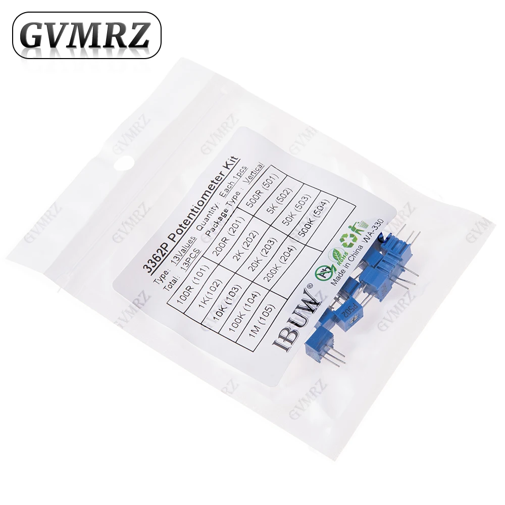 13PCS 3362P Potentiometer Kit 13Values 100R-1M 1k 10k Variable Resistor for Electronics kit