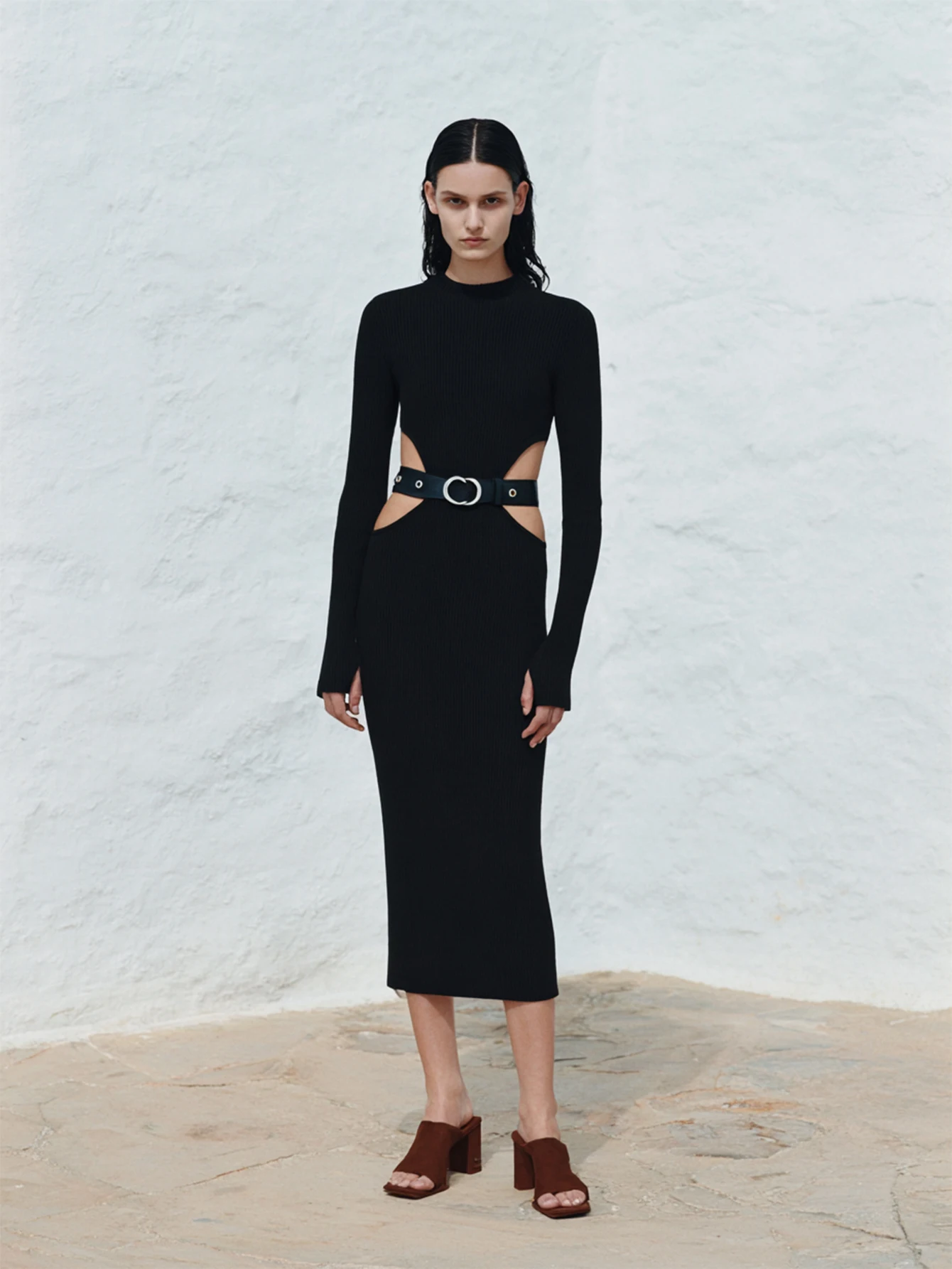 فستان Mia Muse نسائي متوسط الطول بقصة ضيقة ونمط شارع العليا وأكمام طويلة ورقبة دائرية وأزياء بوتيك للصيف والخريف