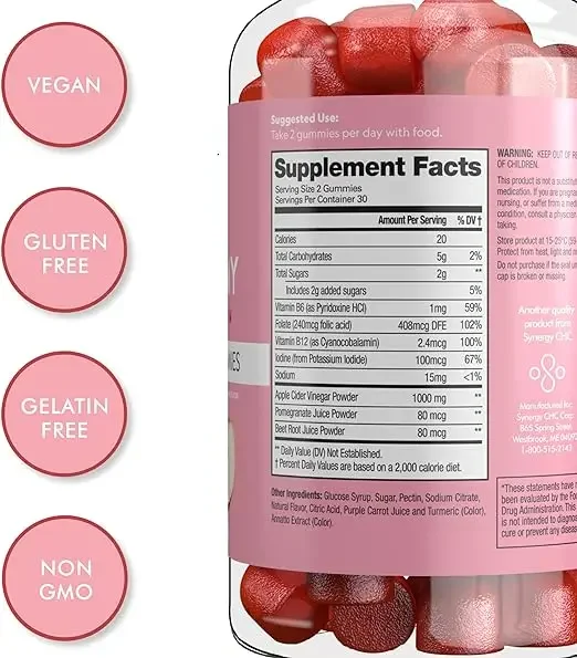 Apple cider vinegar gummies,60 capsules - energy,detoxification, and gut health=vegetarian, non GMO - apples, beetroot, vitamins