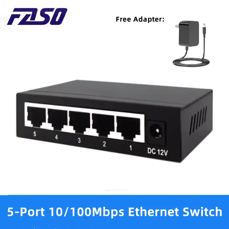 

Desktop Ethernet Network Switch 5 Port 10Mbps/100Mbps Mini Metal Fast Switches Smart RJ45 Hub Internet Splitter for Wifi Router