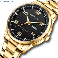 CRRJU Men Watches Waterproof Stainless Steel Quartz Male Wristwatch Men Gold Watch Fashion Luminous Luxury Watches For Men