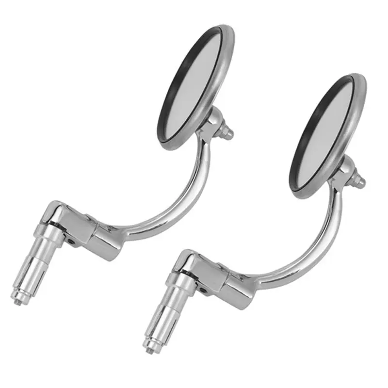 AB56-Chrome Round Side Mirrors Bar End 2 Pcs Universal For Motorcycle Chopper Scooter Cafe Racer Rearview Mirror Accessories