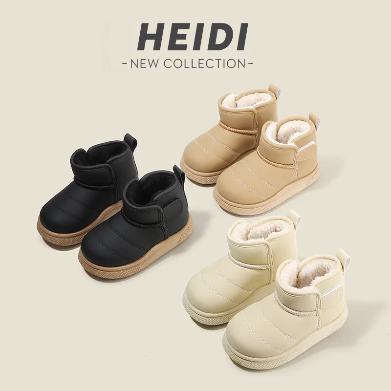 Winter Kids Non-Slip Thick-Soled Cotton Boots Girl Boy Thickened Warm Snow Boots Lightweight Casual High-Top Baby Boots Outdoors