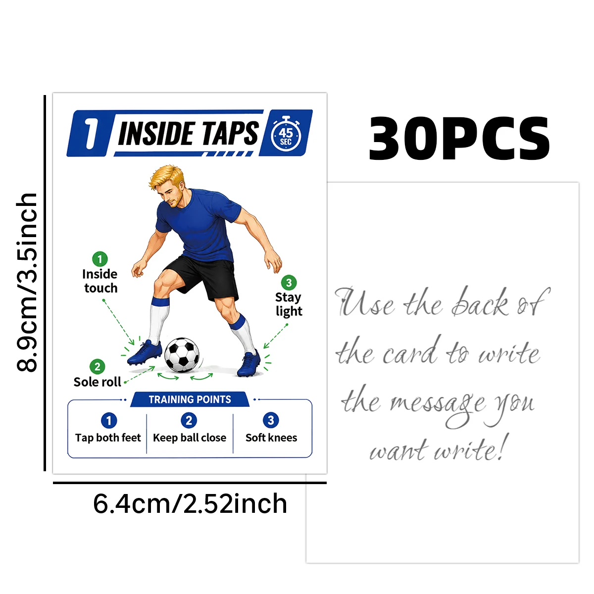 30pcs Soccer Skill Training Cards,Football Dribbling Control Technique Guide Cards With Diagrams,Portable Pocket Coaching Cards