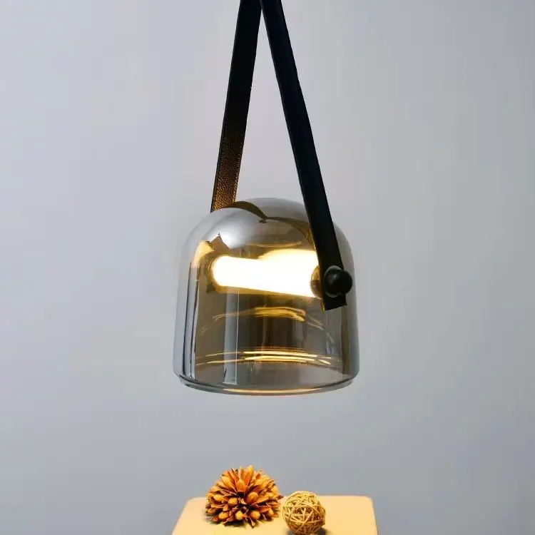 Italian Art Leather Pendant Light Minimalist Glass Creative Chandelier High-Quality Home Decor Lighting for Bedroom Living Room