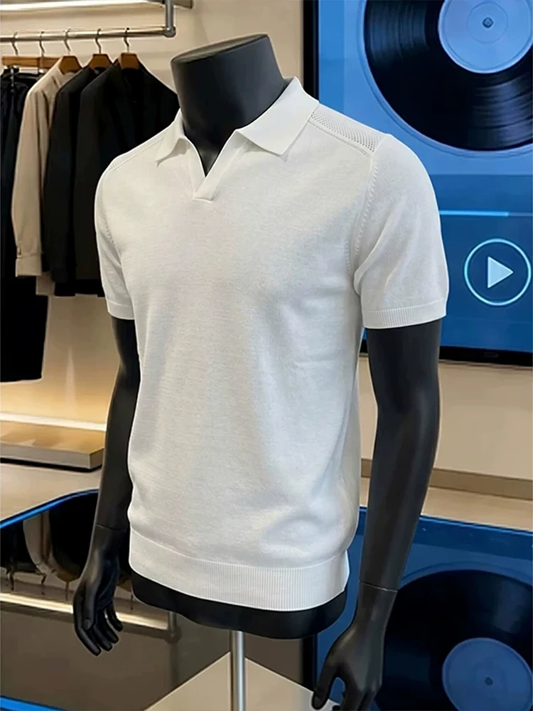 High Intelligence Sensation White Short Sleeve Knitted  Shirt Men's Summer High-End Old Money Style Short American Half S...
