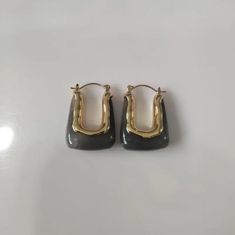 Effen Kleur Hars U-Vormige Onregelmatige Hoepel Oorbellen Voor Vrouwen Nieuwe Vintage Veelzijdige Oorgespen Delicate Mode Sieraden Groothandel