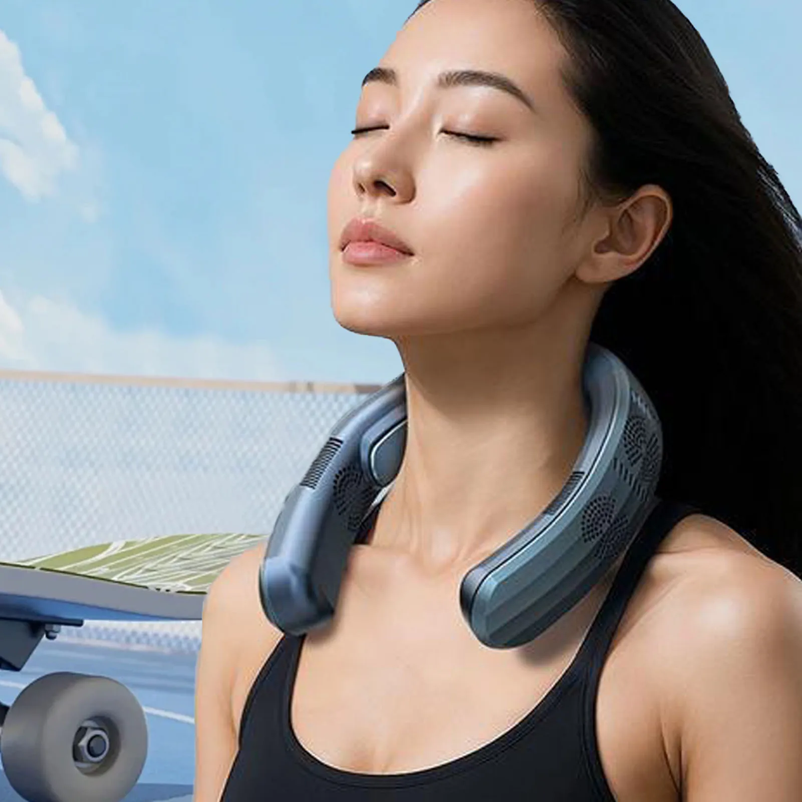 

Wearable Fan Cooling and Heating Dual Use Portable Neck Fan Quiet 3 Speeds Battery Operated Lightweight for Beach