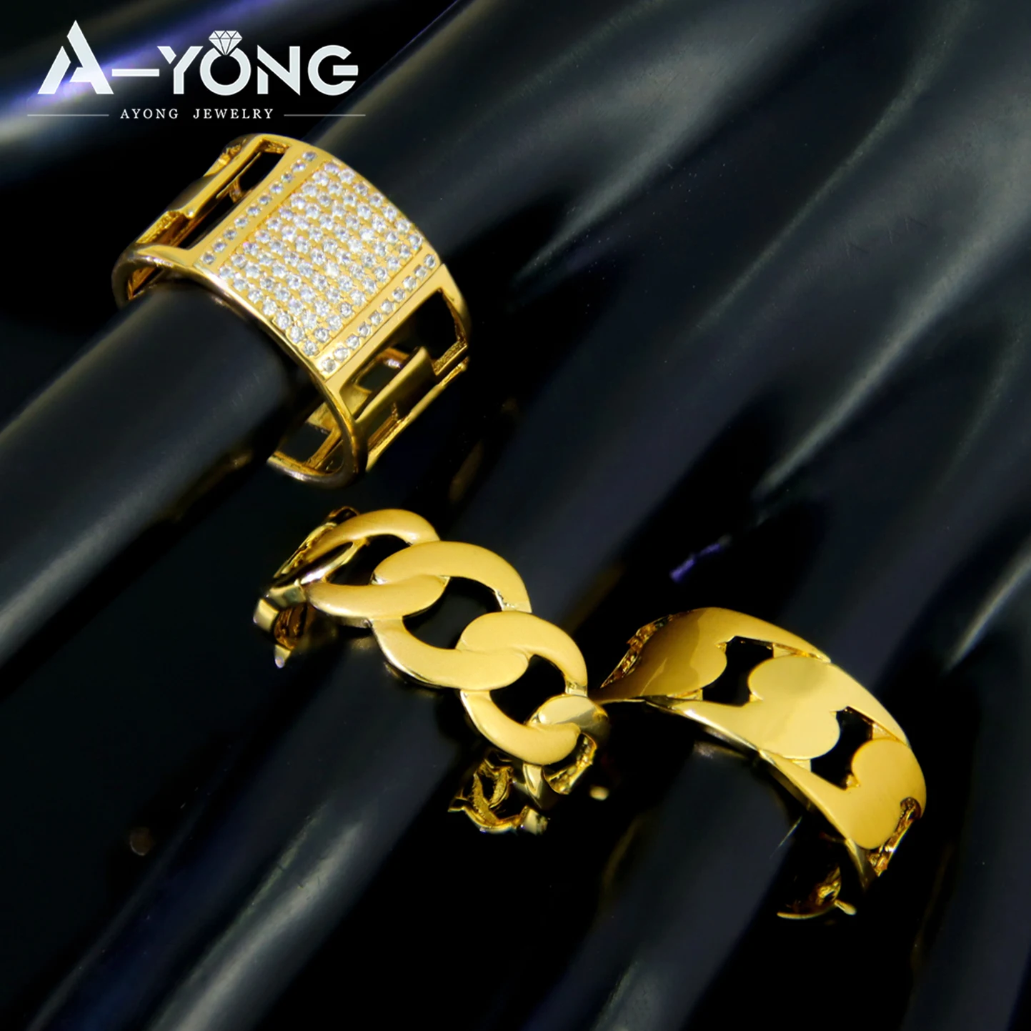 Ethiopia Gold Plated Bridal Jewelry Set 21k Gold Plated Dubai Fashion Wedding Openning Bracelet Ring Nigeria Vintage Jewelrys