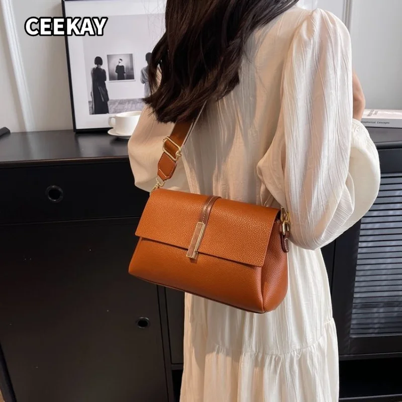 CEEKAY Women's Crossbody Bag Khaki Textured Faux Leather Design Wide Strap Detail Versatile Everyday Commute Casual Chic Style