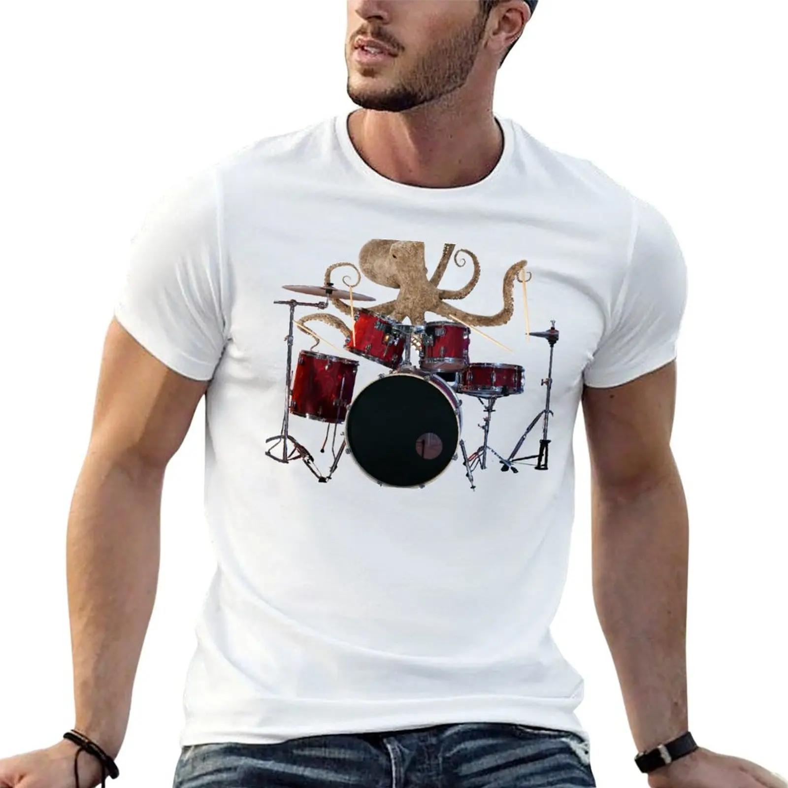 graphic Men's Octopus shirts printed mens shirts Playing t Red t for Drums T-Shirt man
