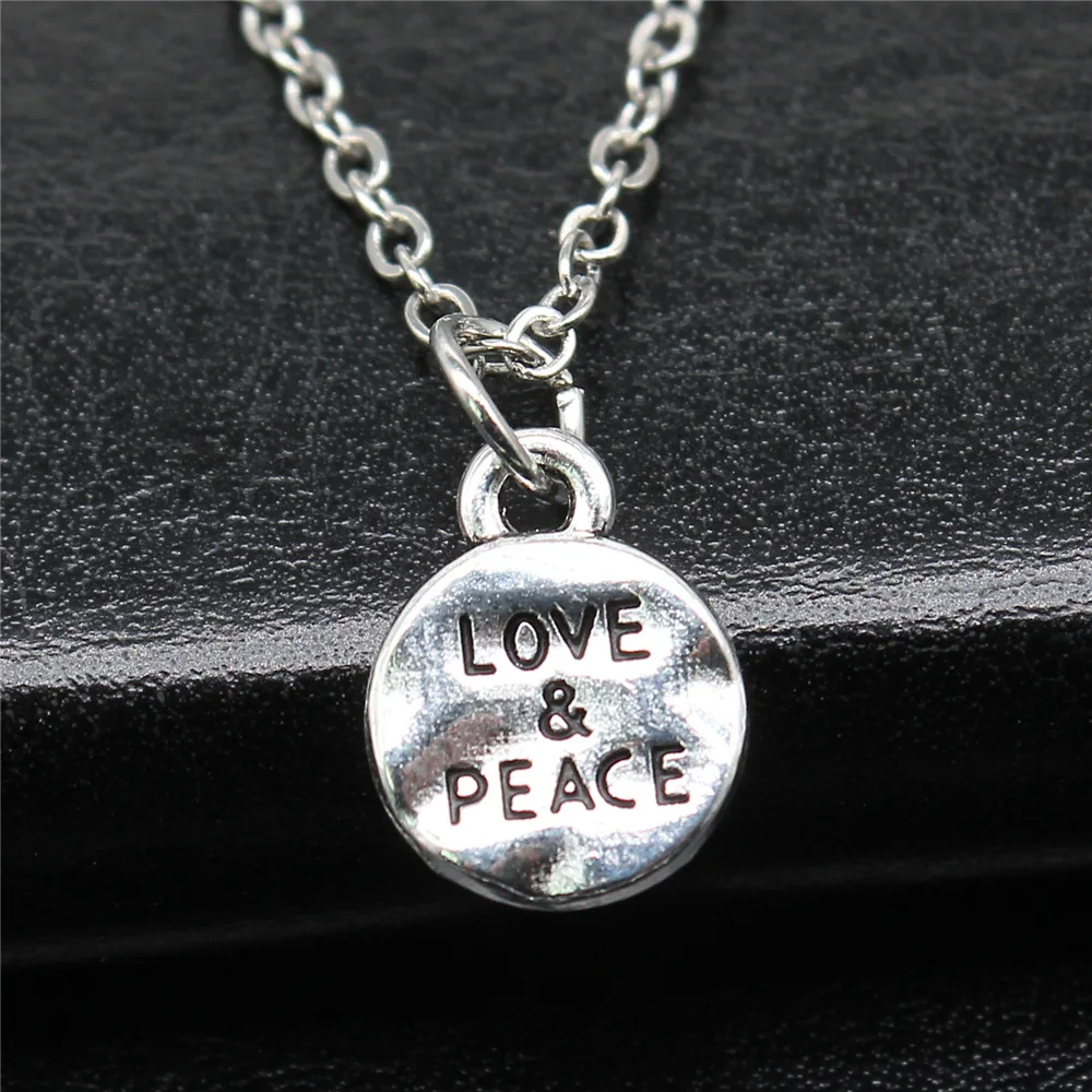 Drop Shipping Antique Silver Color 10x10mm Love & Peace Necklaces Short Chain Choker Necklaces