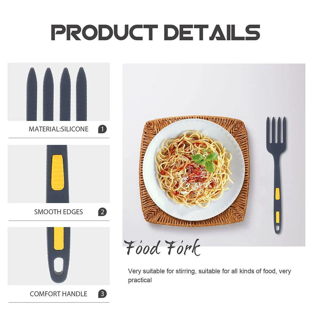 

2pcs Silicone Cooking Flexible Heat-Resistant Kitchen Fork Washable Nonstick Pasta Salad Noodle Serving Fork Kitchen Supply