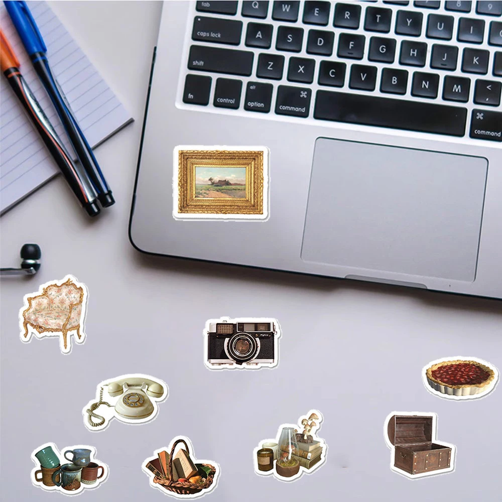 10/30/50pcs Vintage Ins Style Cartoon Stickers Retro Simple Decals DIY Phone Skateboard Bike Notebook Waterproof Graffiti Toys