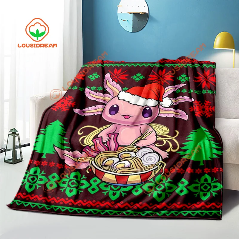 Christmas Axolotl throw Blanket customizable blanket sheet kawaii Ajolote sofa cover children Christmas gift warm blanket