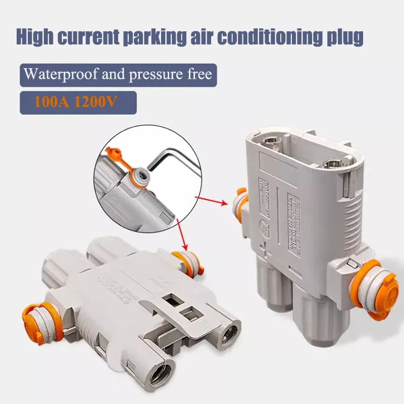 100A 1200V Male Female Connector High Current Parking Air Conditioning Anti Detachment Plug Truck Charging Plugs f 10-6AWG Wire