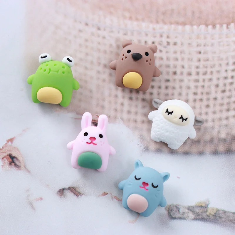 10Pcs חמוד חיות שטוח חזור שרף קרושון Kawaii כבשים צפרדע חתול Flatback קסמי עבור שיער קשתות אביזרי DIY Scrapbook דקור