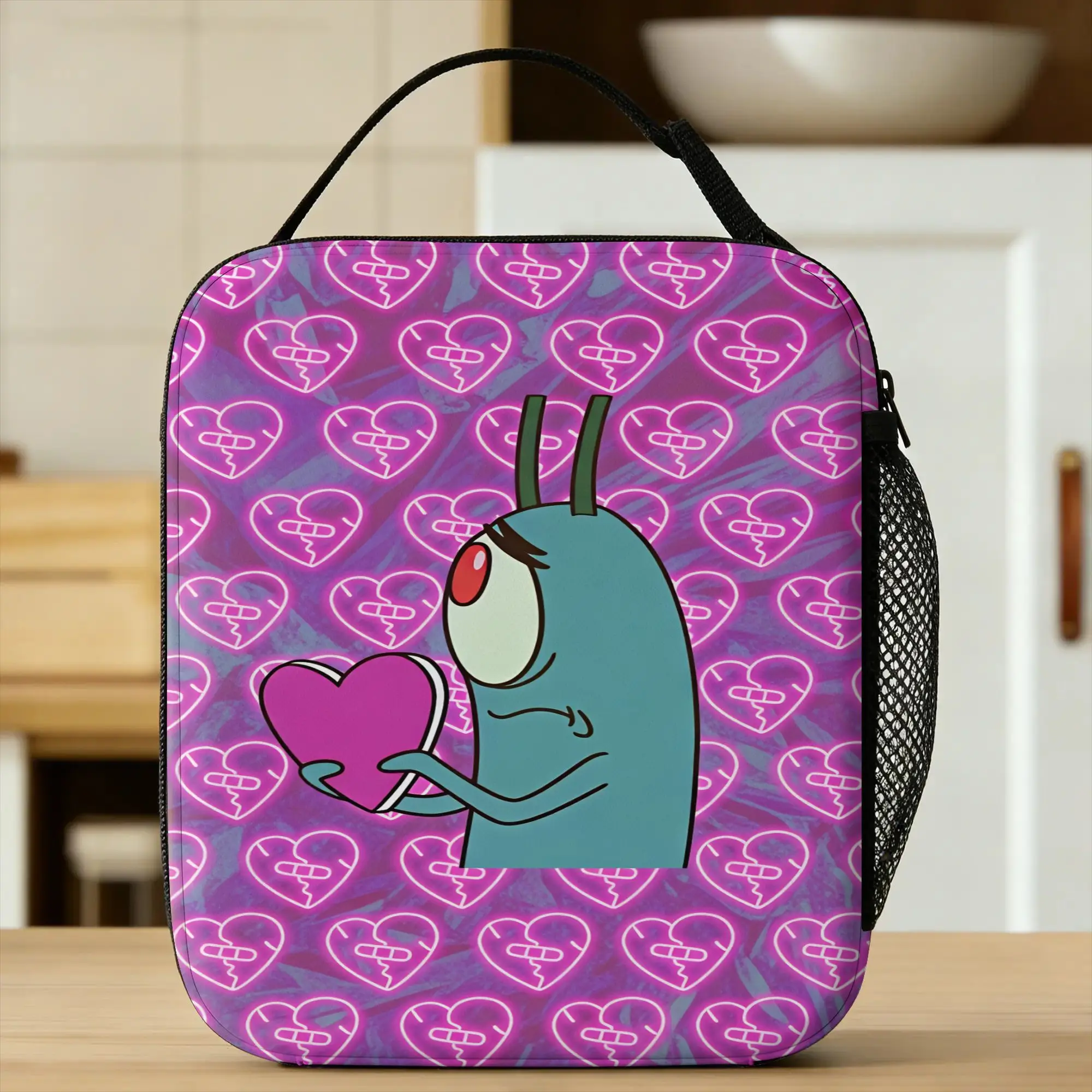 SpongeBobs Plankton  Lunch Bag  Picnic Lunch Box Girls Aesthetic Print Thermal Lunch Bags Oxford Portable Insulated Cooler Bag