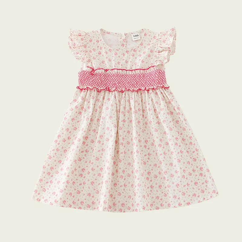 

Floral Print Girls Dress Summer New Style Children's Clothing Waist-Cinching Flying Sleeve Baby Skirt Korean Style Cotton Sof...