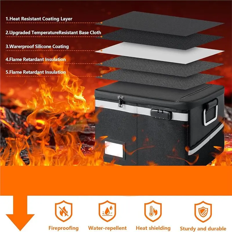 Reliable-Fireproof Waterproof Document Box Lock Foldable Portable File Organizer Home Work Safe,Fireproof Waterproof Document Bo