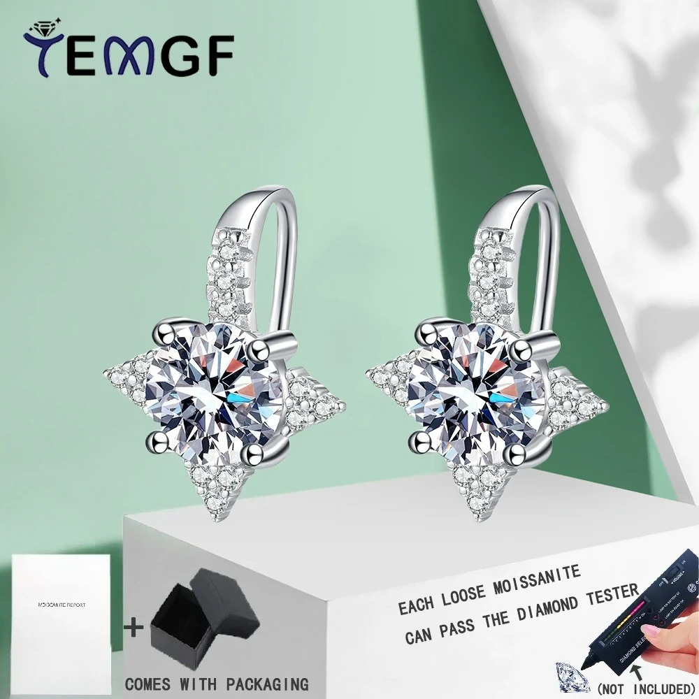 

TEMGF 1 Pair S925 Sterling Silver Ear Studs Main Moissanite/Zircon Sparkling Earrings for Women Girls Party Fashion Fine Jewelry
