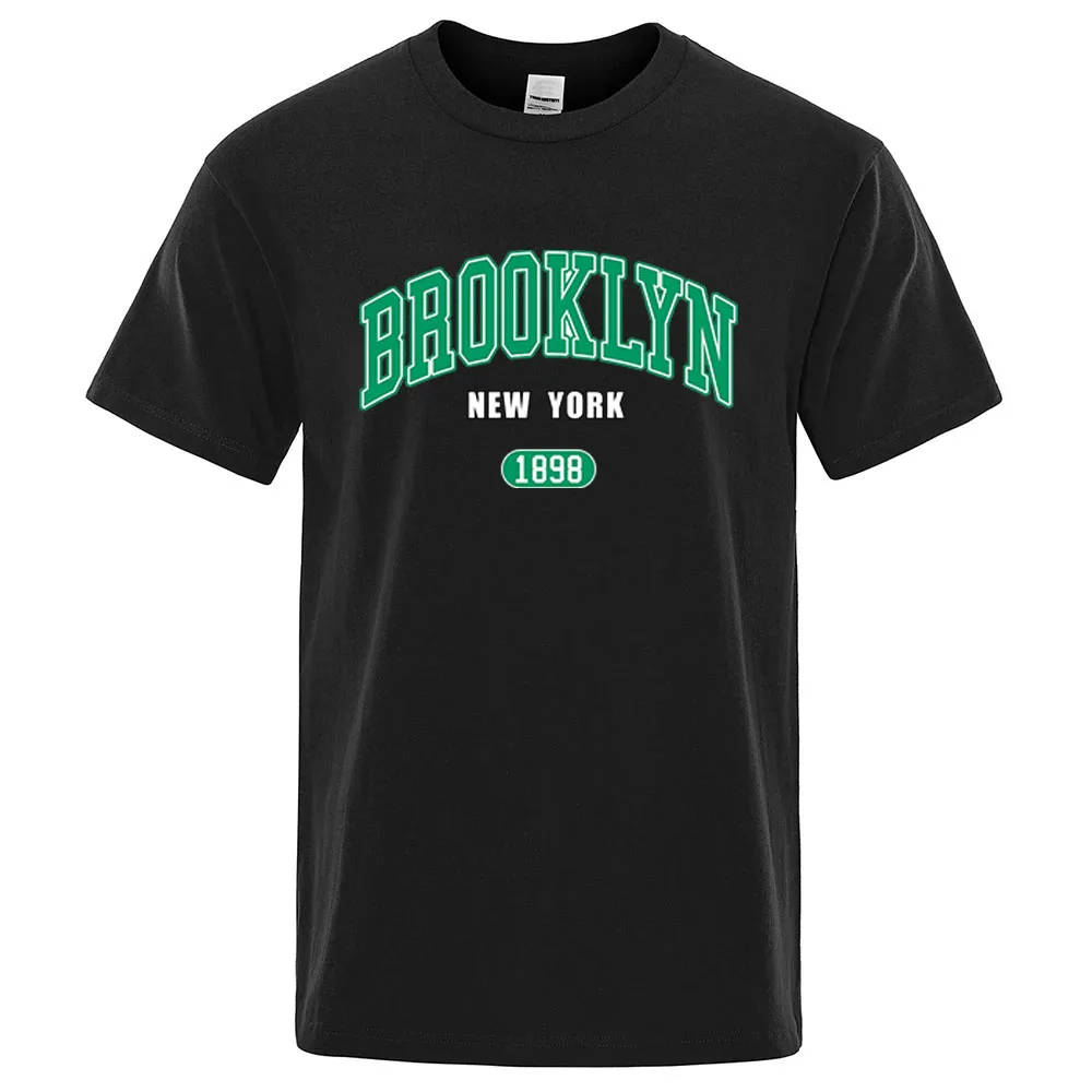 2025 Summer Men's 1898 Brooklyn New York Logo Print Quick Drying Breathable Solid Color Fashion Round Neck Short Sleeve T-shirt