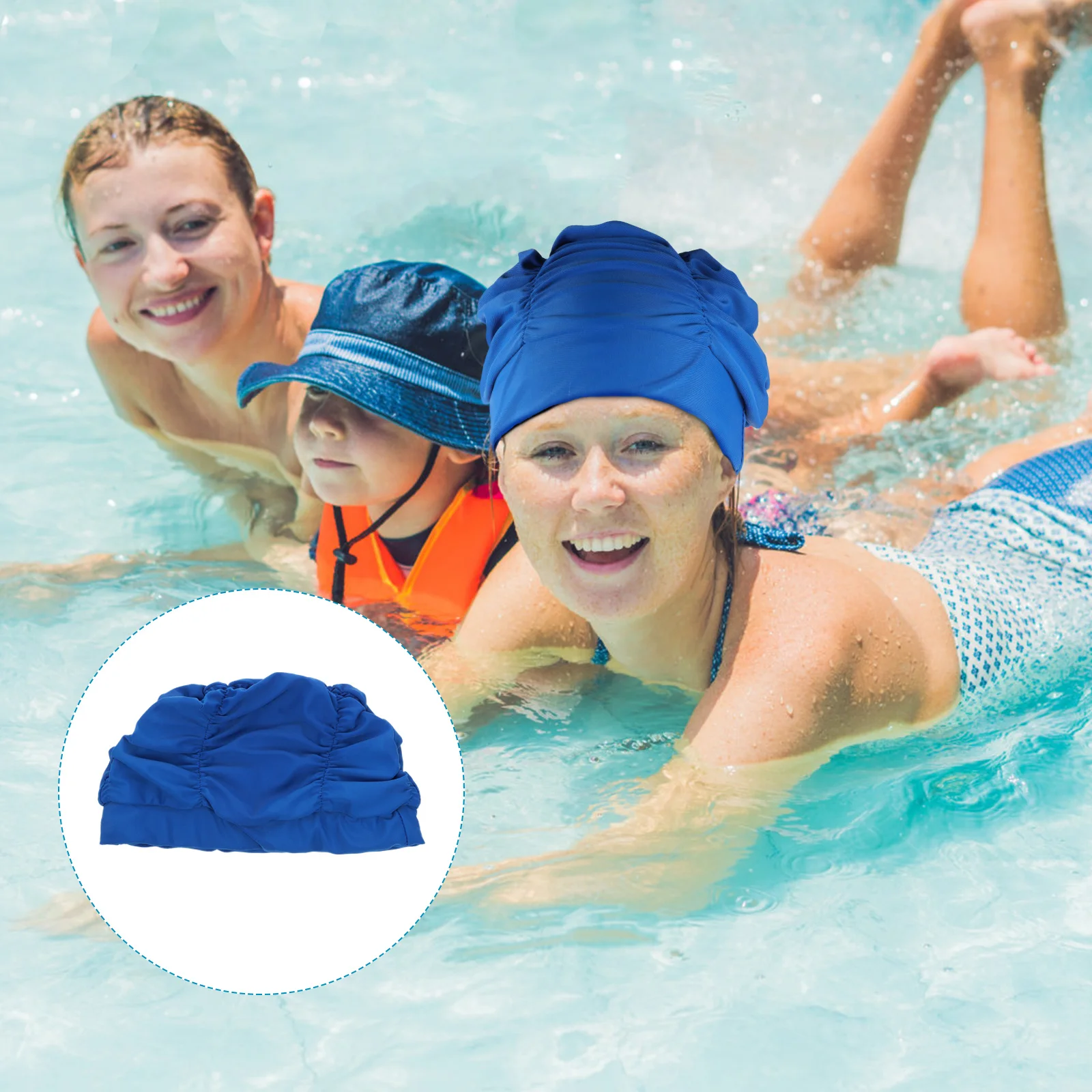 

1pc Pleated Swim Cap For Women Waterproof Lightweight Eco-Friendly Hair Ear Protection Swimming Hat Royalblue