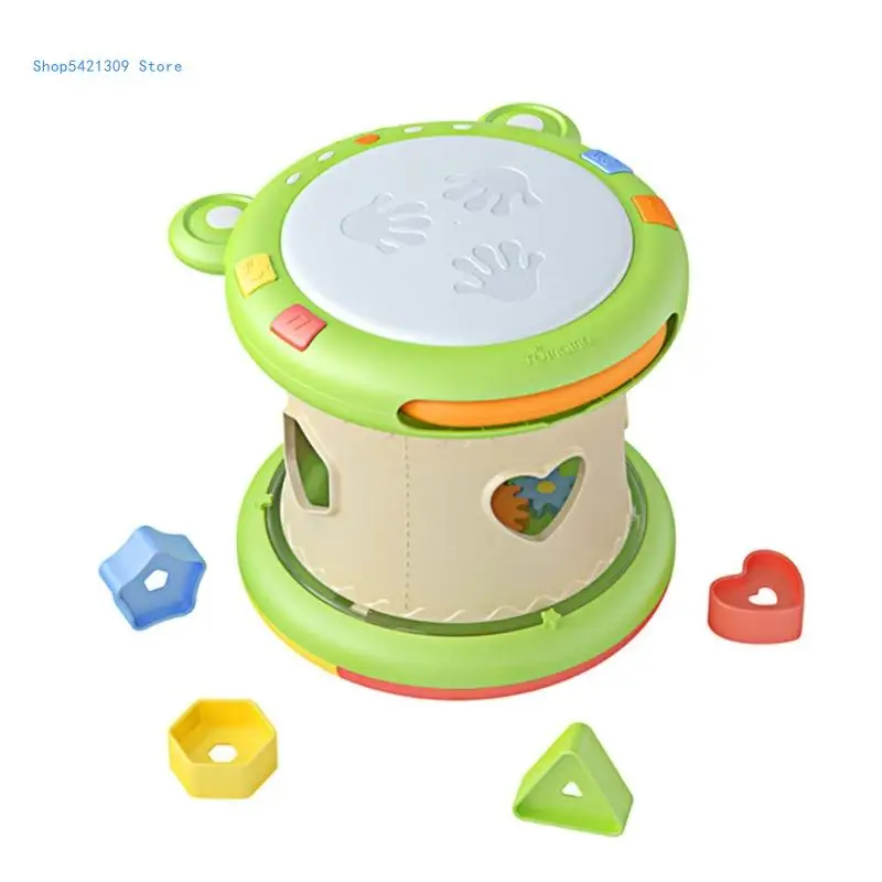 

85WA Soundable Toy Electric 3-in-1 Functional Baby Drum On Toy with Piano Song & Light Educational Musical Drum Toy