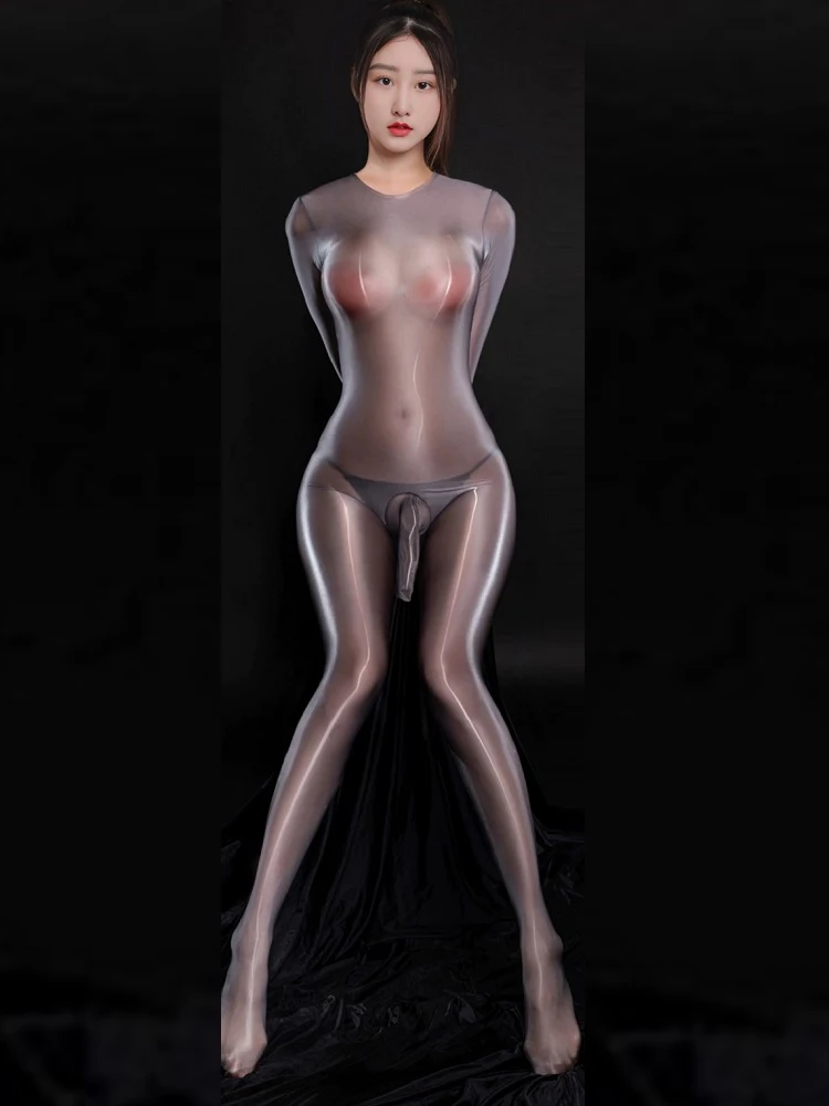 الكبار XL الجوارب مغر انظر من خلال تخزين بذلة لامعة مثير حقيبة U-بروحق الرجال القضيب كم شفافة ارتداءها #4