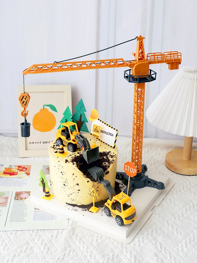 Big Crane Tractor Construction Birthday Cake Decor Topper Car Party Construction Party One Year Birthday Boy 1st Baby Shower