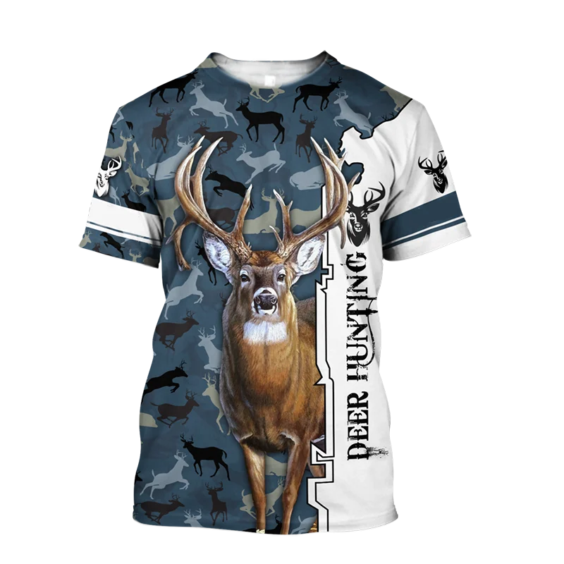 Hunting Deer 3D Printed Men\'s T-shirt Summer Outdoor Sports Short Sleeve Harajuku Top O Neck Oversized T-shirts