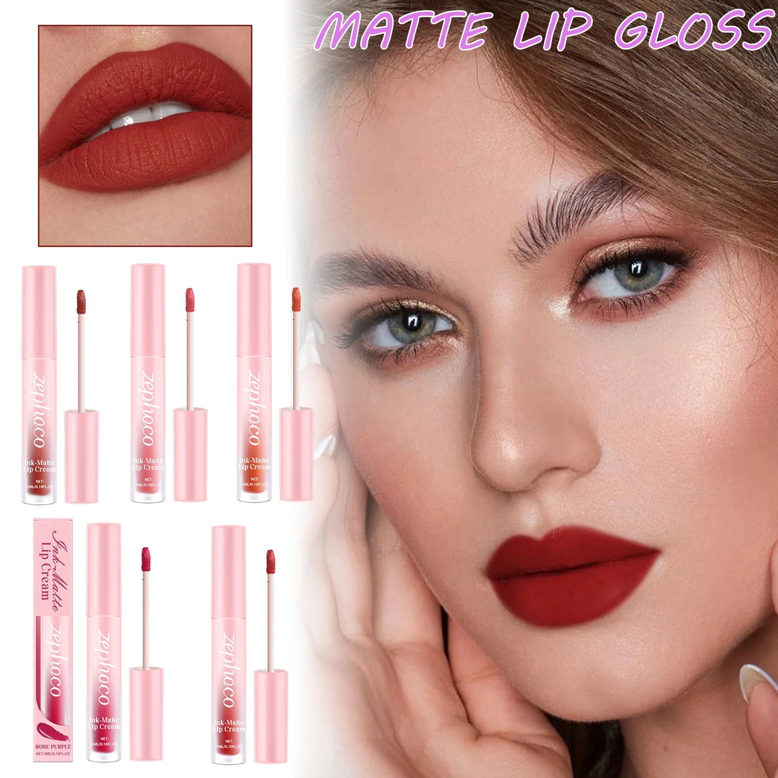 Matte Liquid Lipstick Velvet Finish Long Lasting Highly Pigmented Waterproof Non Sticky Moisturizing Lip Gloss Set Nude Makeup