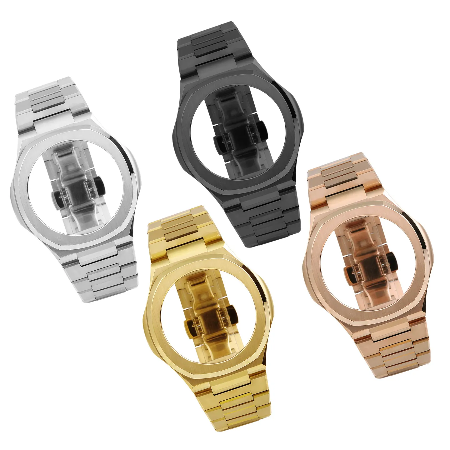 Modified Nautilus Style Stainless steel watch case strap mod kit for Casio GA-2110/2100 series metal case, Rubber  watchband - view 6