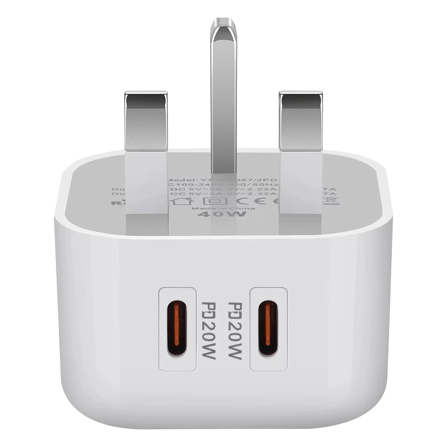 USB C Wall Charger Block 40W, 2-Pack Dual Port PD Power Delivery Fast Type C Charging Block Plug Adapter for iPhone 11/12/13/14/