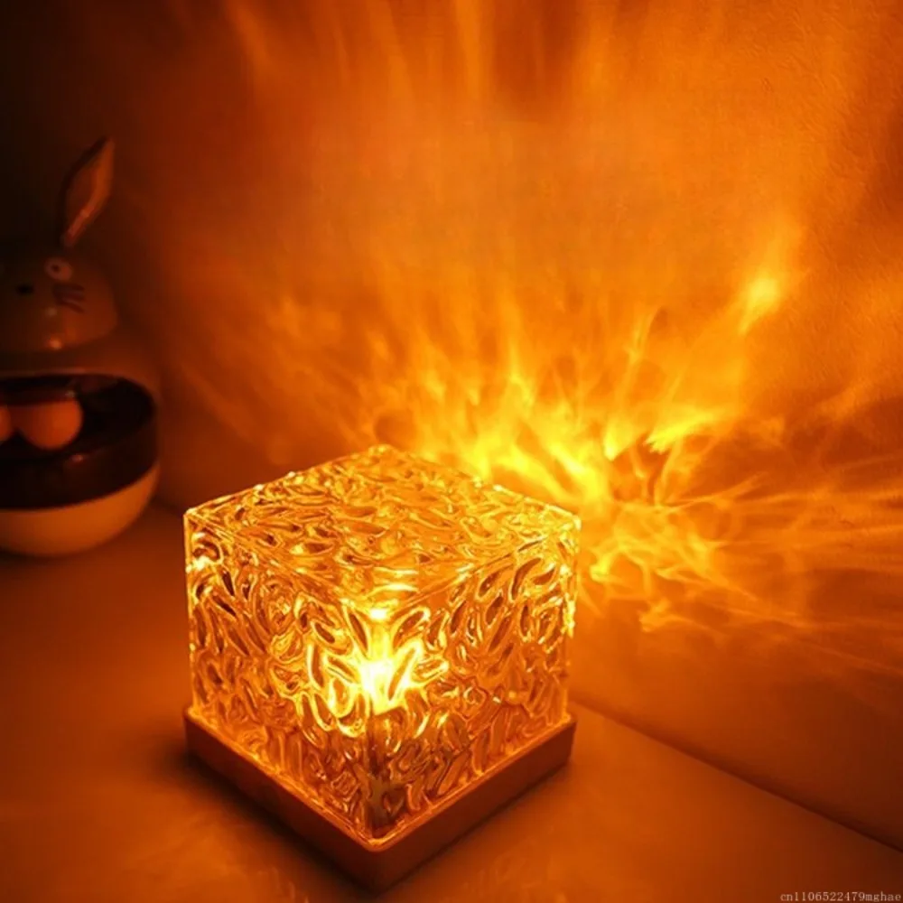 Square Dynamic Rotating Water Ripple Atmosphere Lamp,Romantic High-Design Night Light for Couples&Bedroom Sleep Ambient Lighting