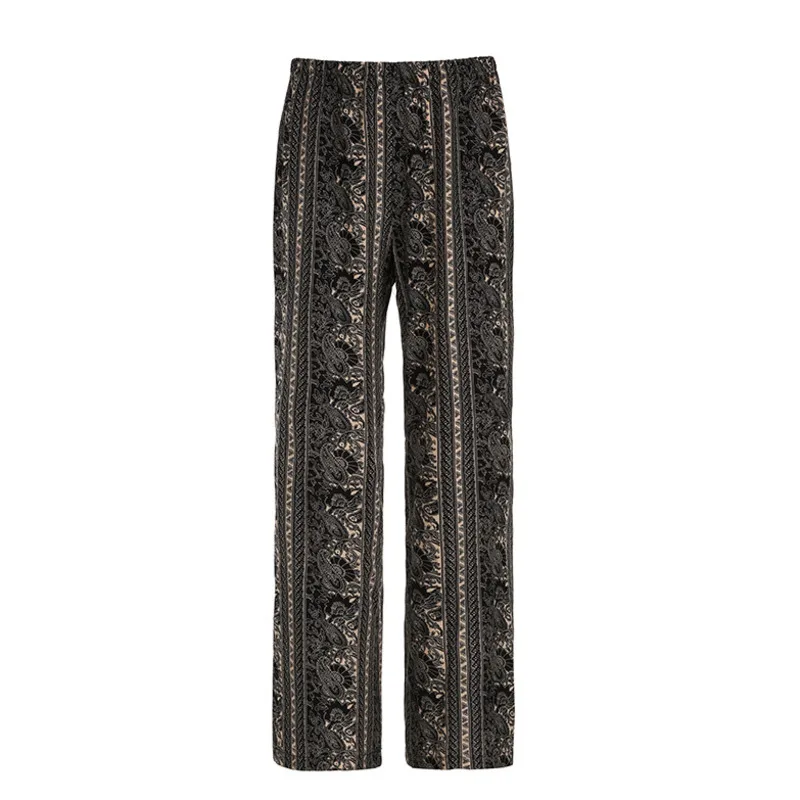 Boheemse Etnische Retro Buitenlandse Handel Temperament Casual Broek Met Rechte Pijpen Zomer Lichtgewicht Comfortabele Elastische Taille Broek