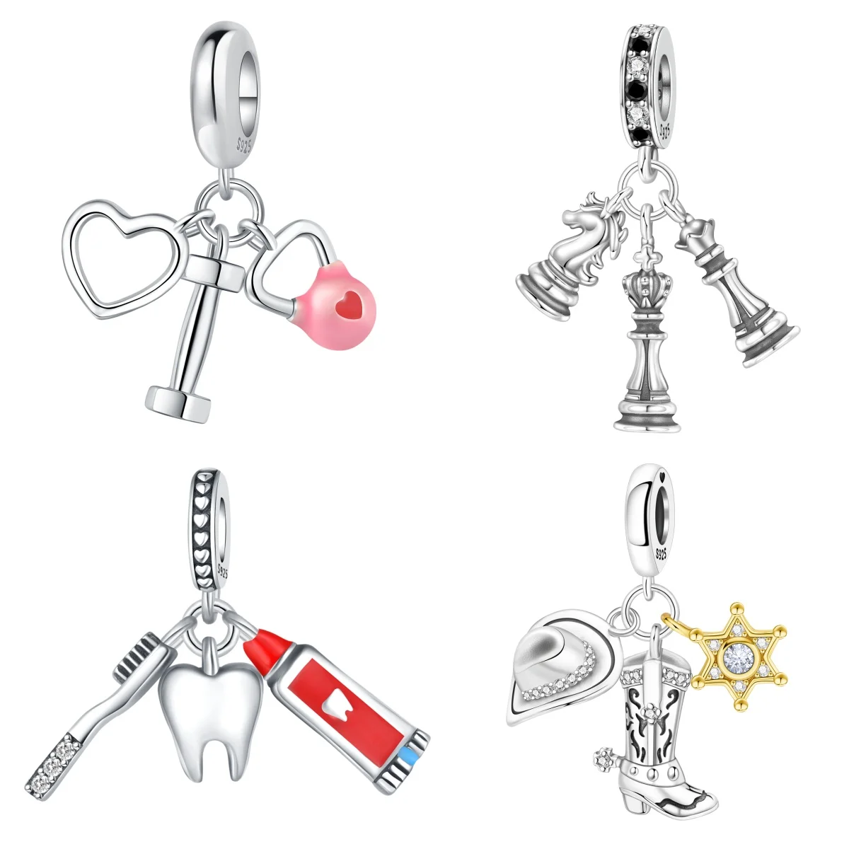 MISEFF S925 Sterling Silver Charm Hobbies and Interests Chess Dumbbells Pendant For Bracelet DIY Jewelry Making Women Gift