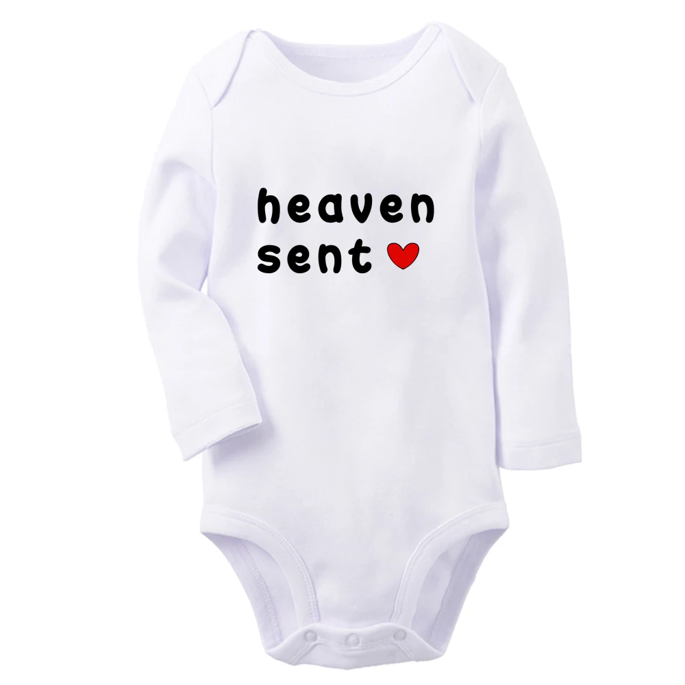 Heaven Sent Fun Graphic Baby Bodysuit Cute Boys Girls Rompers Infant Long Sleeves Jumpsuit Newborn Soft Clothes