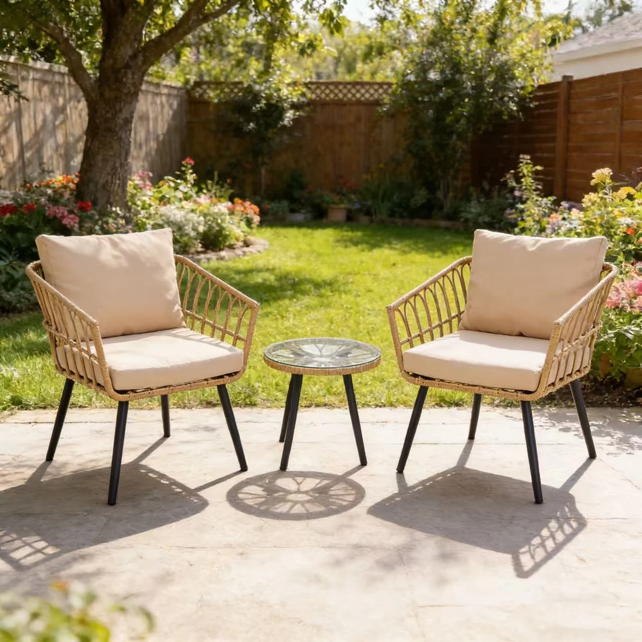 

Balcony/Courtyard Leisure Tables and Chairs Garden Chairs Rattan Modern Metal Outdoor Furniture for Living Room & Hotel Use