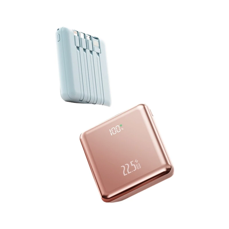 10000/20000mAh Fast Charging Power Bank Ultra-Thin Mini Built-in Cable Large Capacity External Battery For iPhone Android Phones