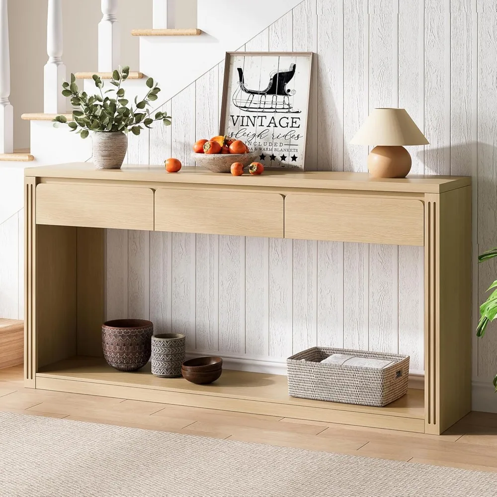 

63.9 Long Console Tables for Entryway, Farmhouse Entryway Table with Drawers, Narrow Sofa Table Behind Couch Table for L