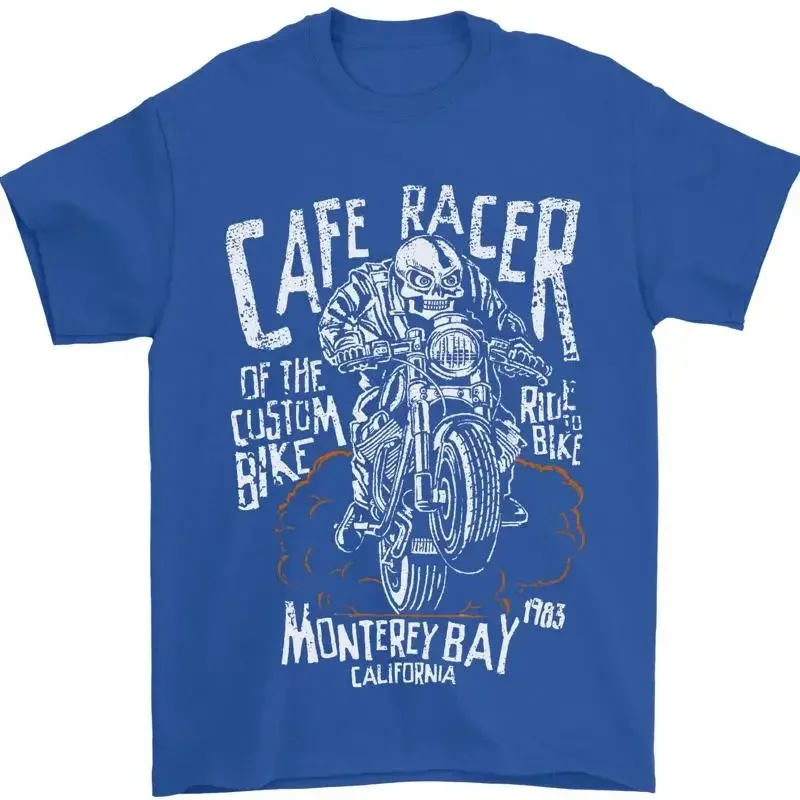 Café Racer Skull Motorcycle Biker Motorcycle T-Shirt Men's 100% Cotton