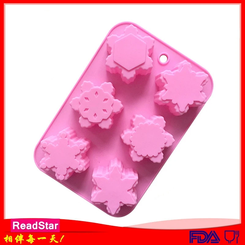 20PCS/LOT ReadStar 6CA122RD060 6 Cavities Snowflake & Flower Cake Silicone Mold 6 Holes Baking Mould DIY Soap Mold