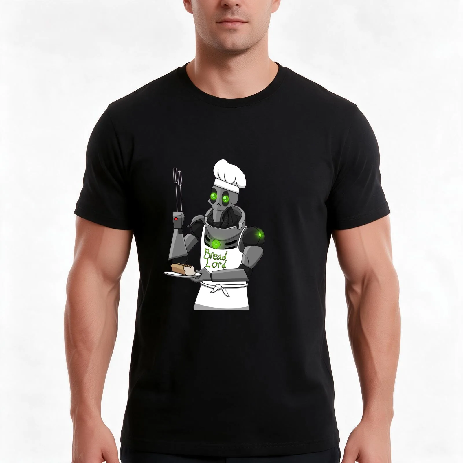 Necron Chef with Bread T-Shirt Summer Casual Cotton Tee Oversized Streetwear Tops Vintage Graphic Print Unisex Men Women