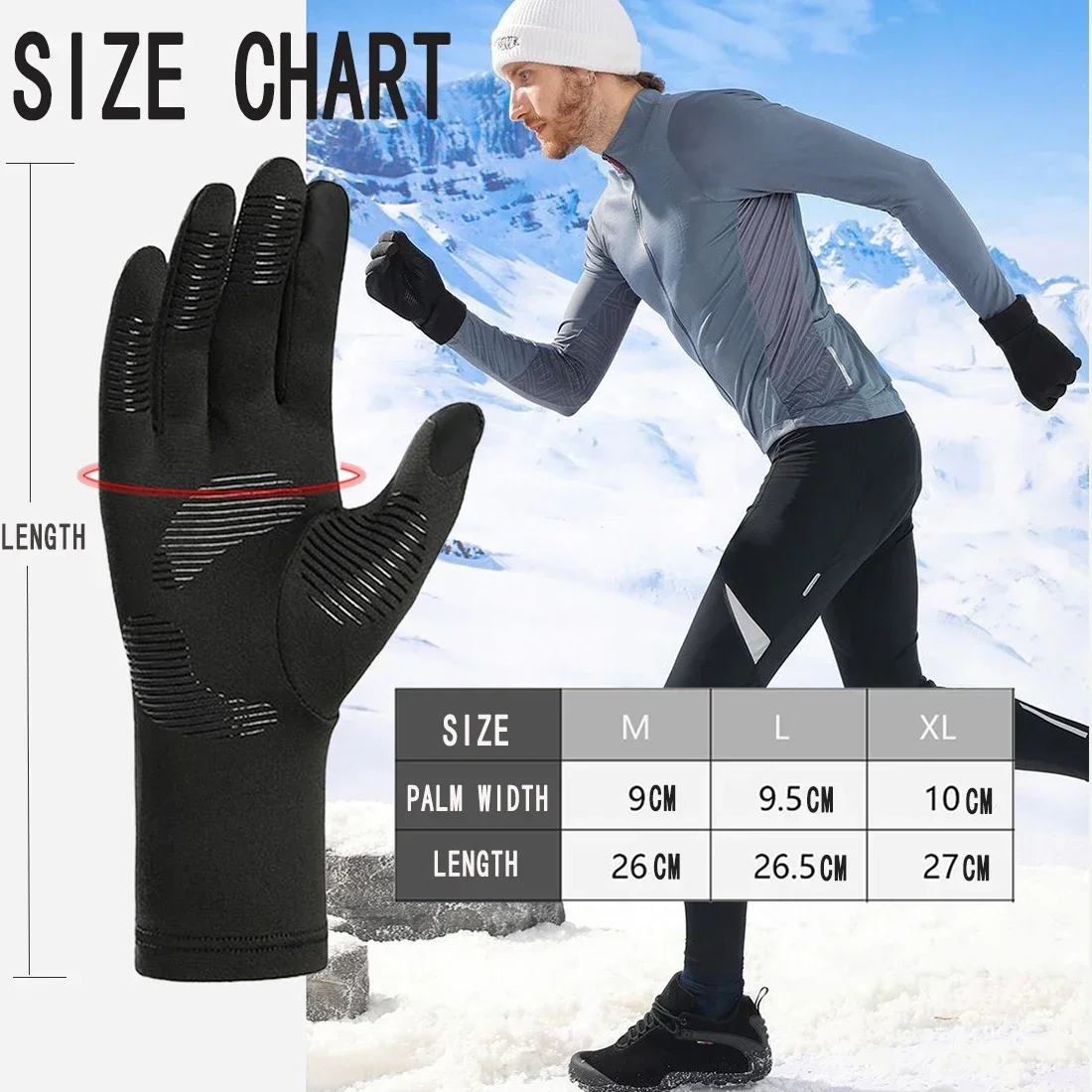 Winter Thermal Touch Screen Gloves Windproof Waterproof Fleece Lined Ski Glove Liner Non-Slip Cycling Motorcycle Running Gloves