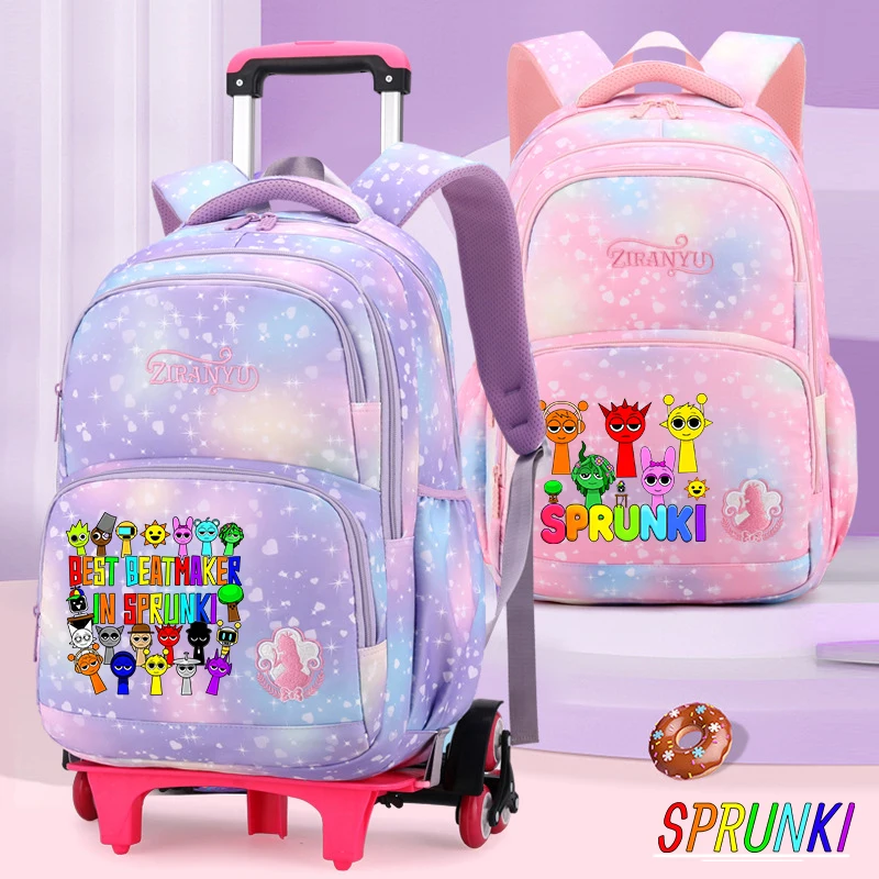 

Sprunkis Backpack Trolley Bag with Wheels Cartoon Anime Large Capacity Portable Schoolbag Student Youth Fashion Book Bags Gifts