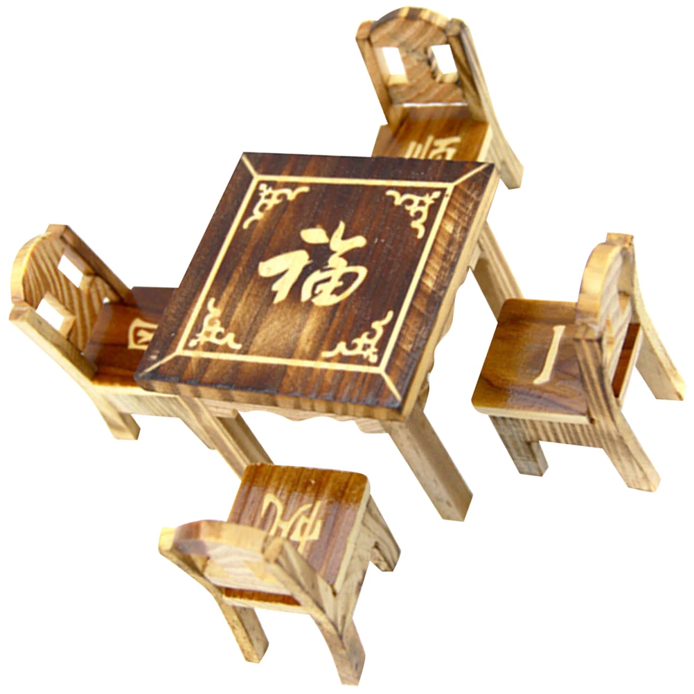 

1Set Mini Playhouse Chair Table Set Wooden Simulation Furniture Decor Mini House Accessories Desktop Decoration Miniature Scene