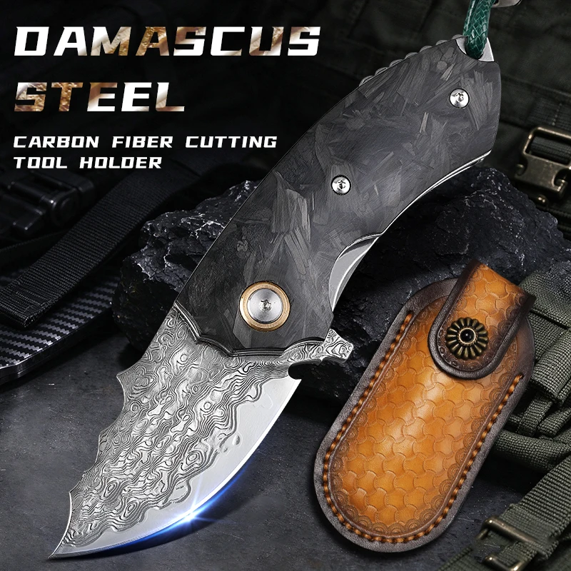 Unisex Small Damascus Folding Knife, High-Quality Mini Folding Knife, Convenient EDC Tool for Outdoor Activities, Camping Hiking