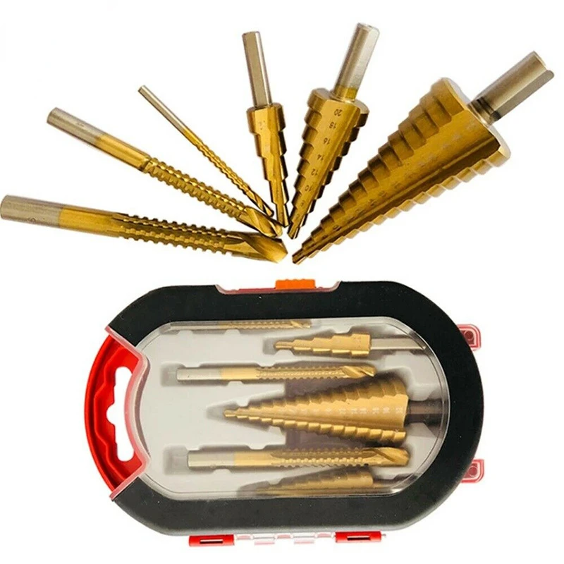 

6pcs Pagoda Drill High Speed Steel Slotted Sawtooth Drill Plastic Boxed Step Drill Sawdrill Set Spiral Flute Drill Bits