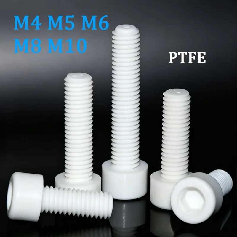 High Temperature Resistant White PTFE Hex Socket Cup Head Screw M4 M5 M6 M8 M10 Insulated Teflon Hexagonal Cylindrical Bolt